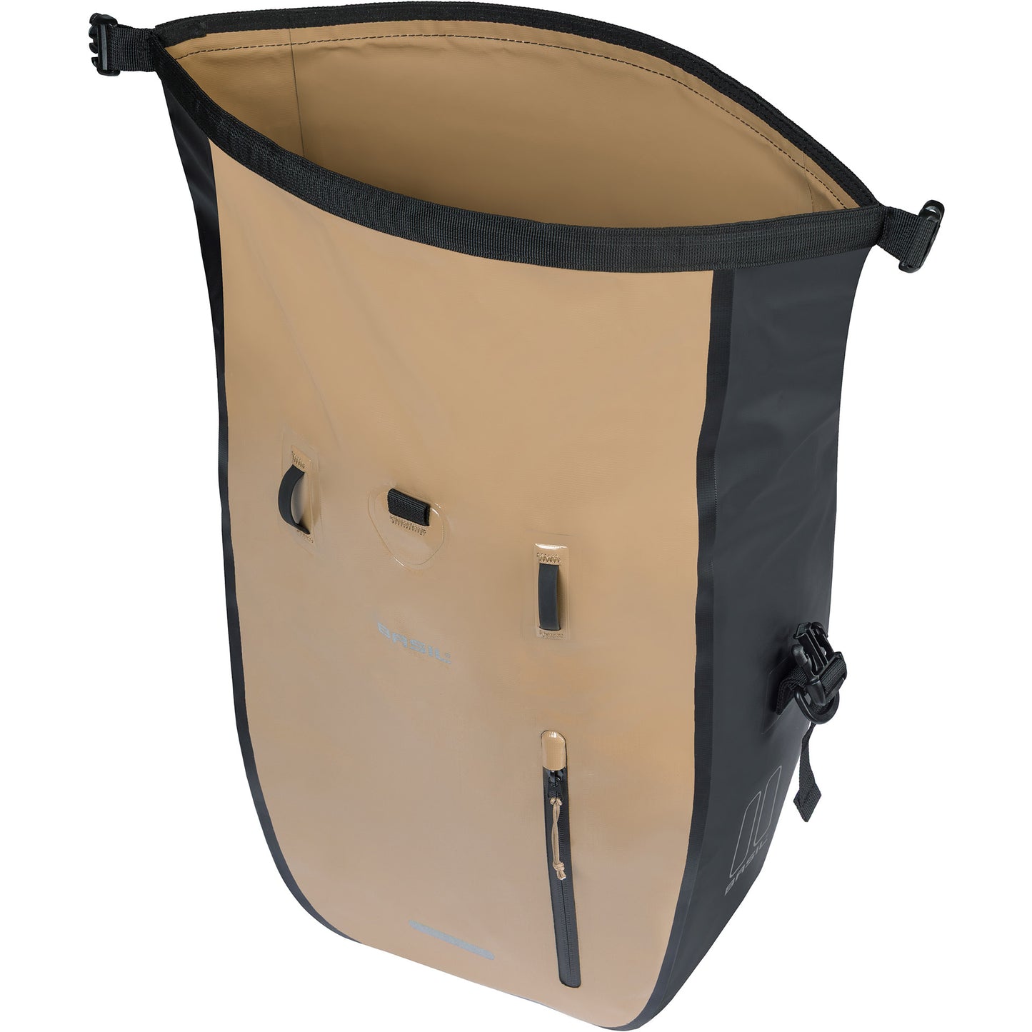 Basil borsa singola da bicicletta rivo l tarpaulin mik 25-31l 14 x 28 x 43 cm - nero sabbia