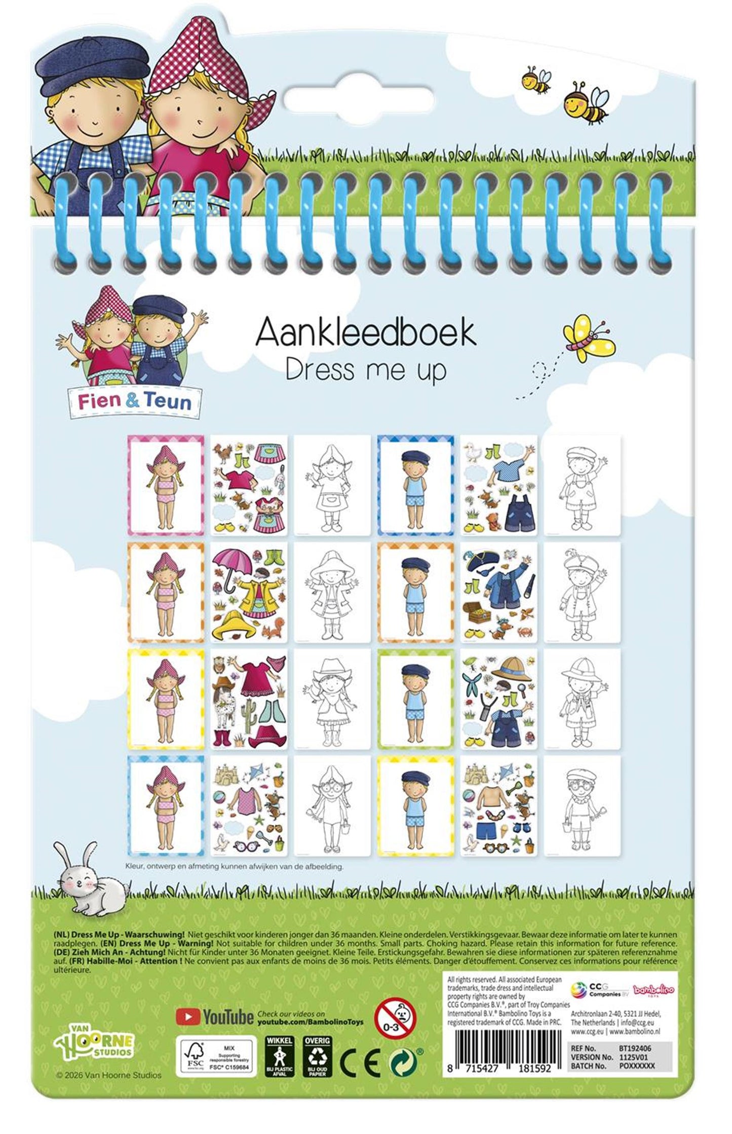 Bambolino fien teun dress me up sticker dress up and coloring book holiday booklet girls 24 pieces - educational toys junior from 3 years stickering and coloring