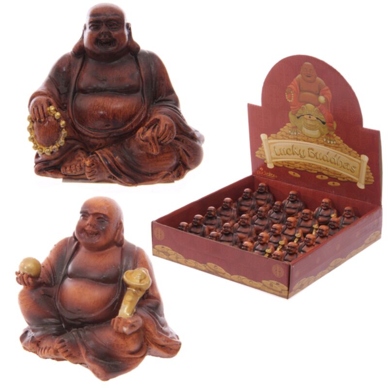 Mini effetto in legno cinese Buddha sorridente