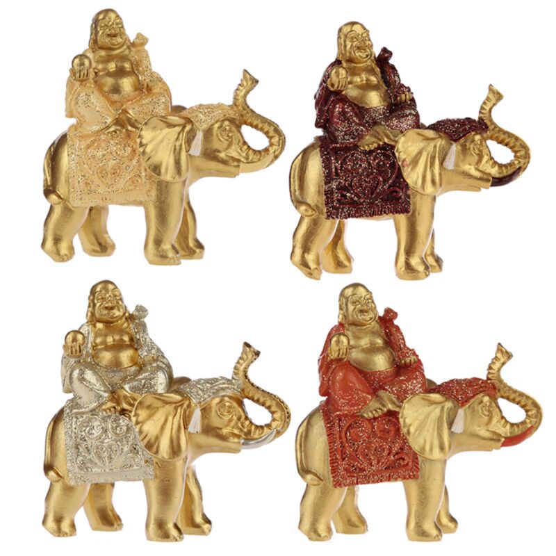 Seduto Buddha ridente di elefanti cinesi glitter