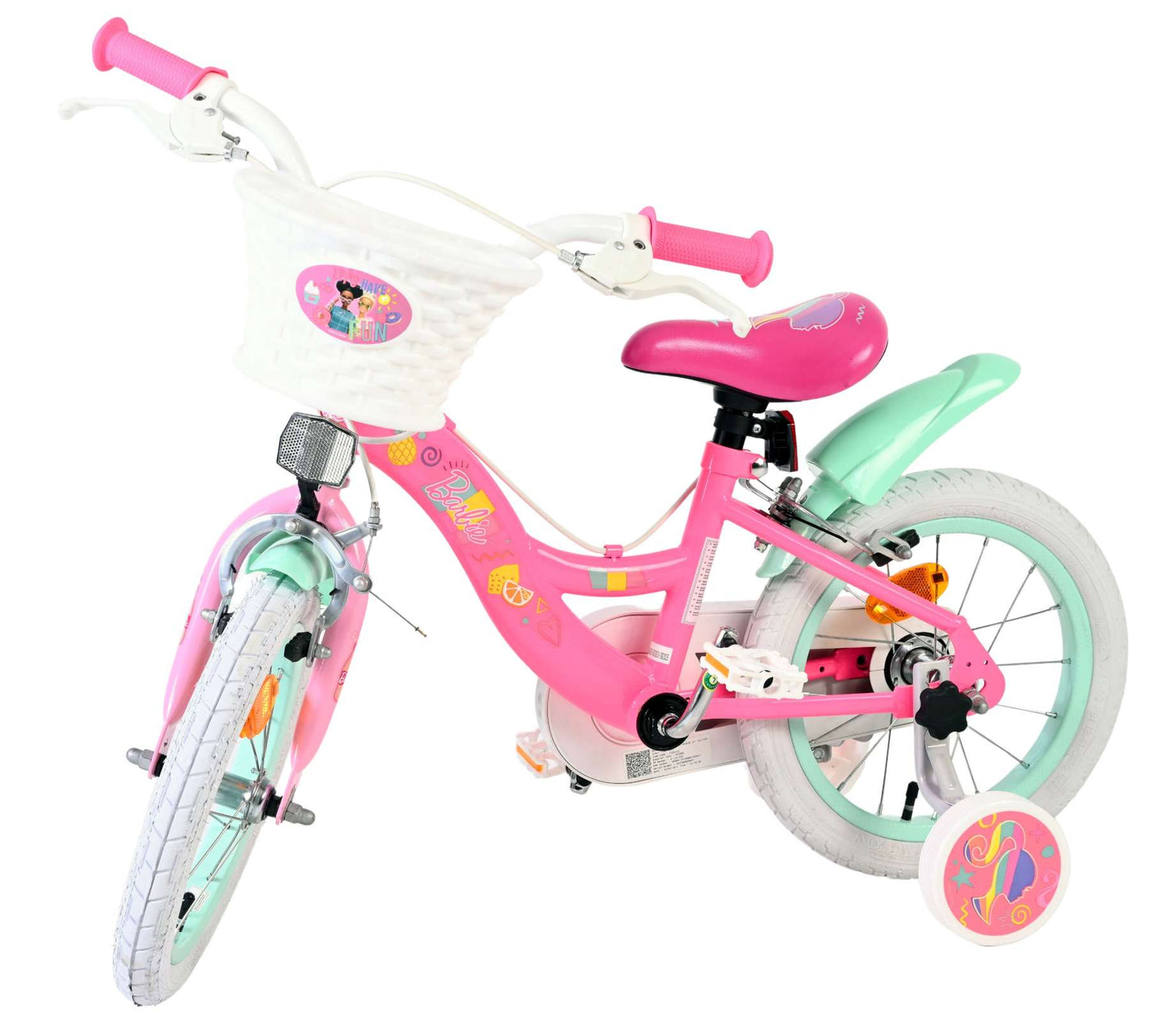 Bicicleta infantil Barbie - niña - 14 pulgadas - rosa - dos frenos de mano