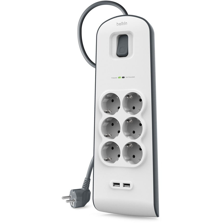 Seguridad de voltaje de Belkin con 6 enchufes y 2 USB-P
