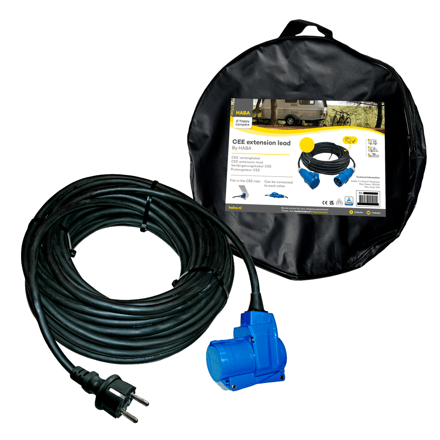 Ngk verleabel 25 meter neopreen 3x 2.5mm² - schuko stekker en haakse koppeling - in tas