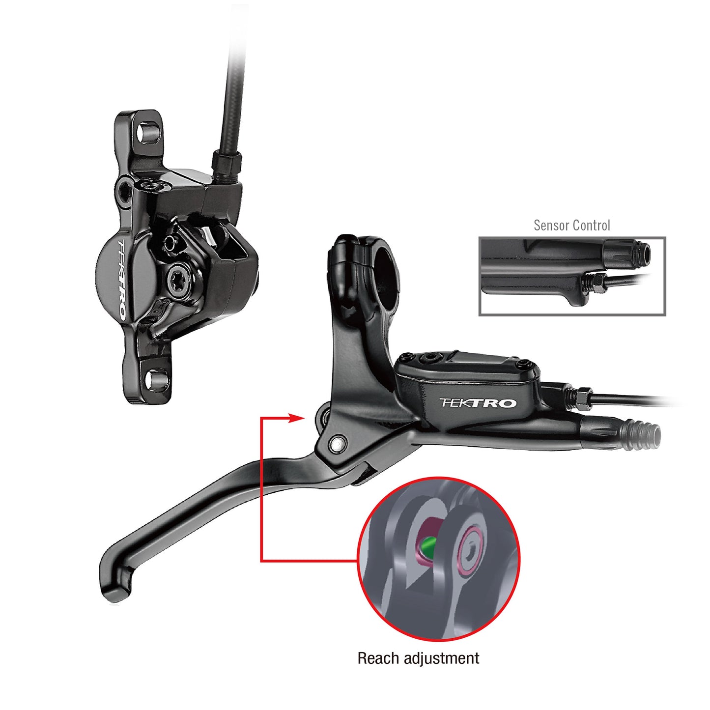 Tektro HD-E350 juego freno de disco hidráulico izquierdo + cable sensor 1800mm negro