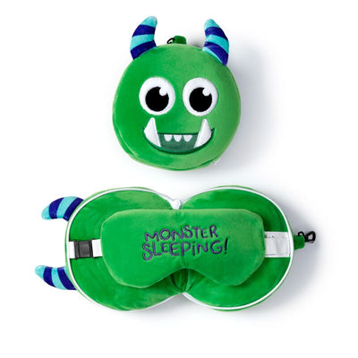 RelleAzzz Pluche Monstarz Monster alrededor de la máscara de sueño de almohada de viaje - Verde