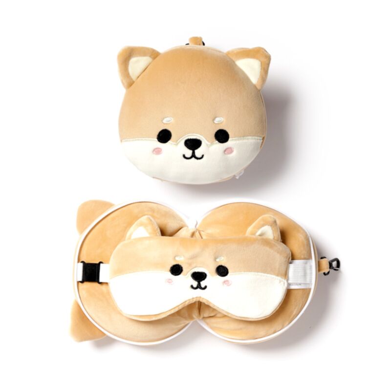 Relaxeazzz pluche shiba inu alrededor de la almohada de viaje slaapmask