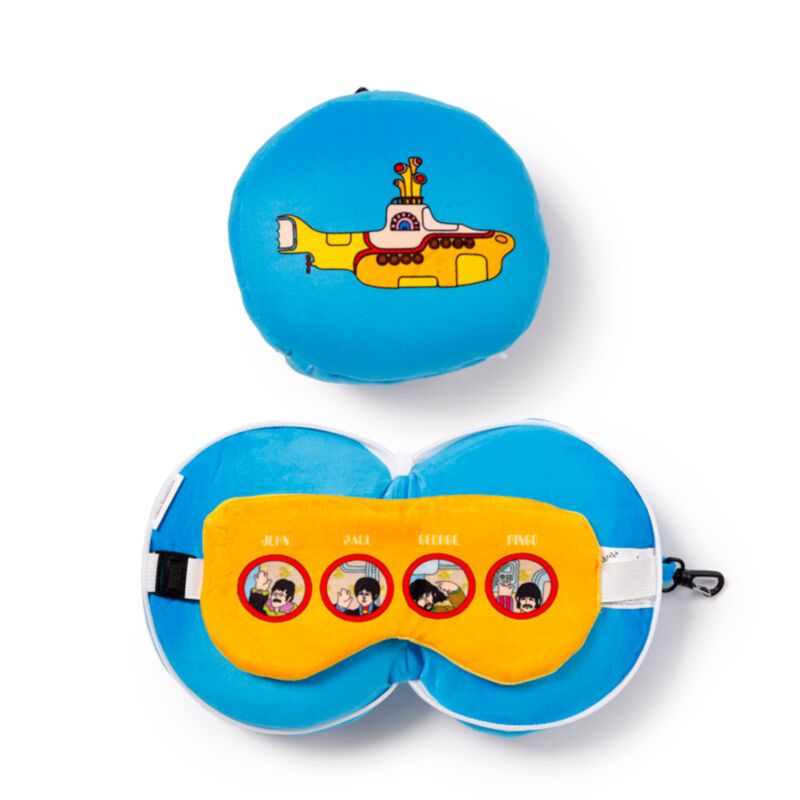 Submarino amarillo relaxeazzz alrededor de la máscara para dormir del cojín de viaje de lujo