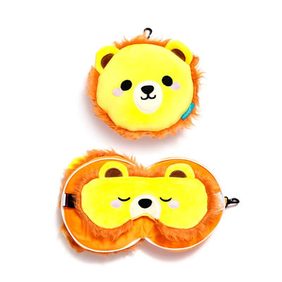RelleAzzz Pluche Leeuw alrededor de la almohada de viaje máscara para dormir