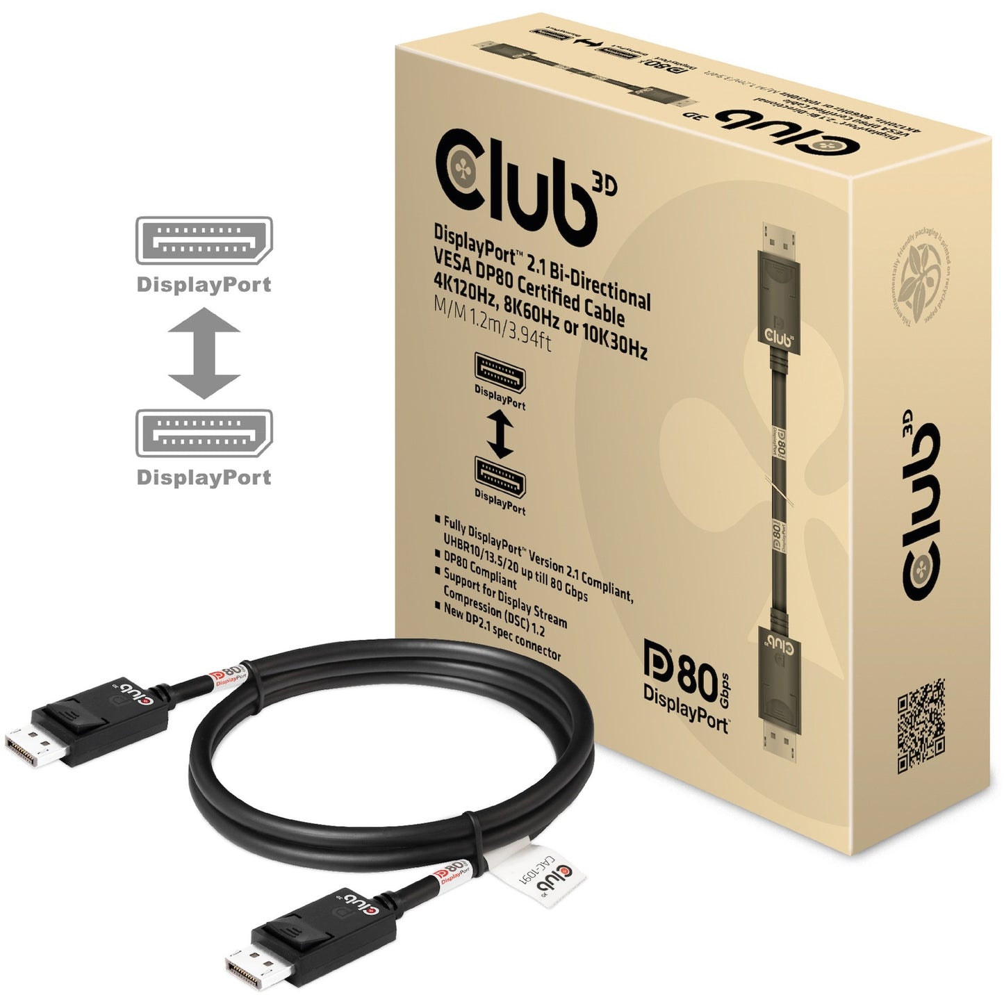 Club 3D DisplayPort 2.1 Bidireccional VESA DP80 certificado