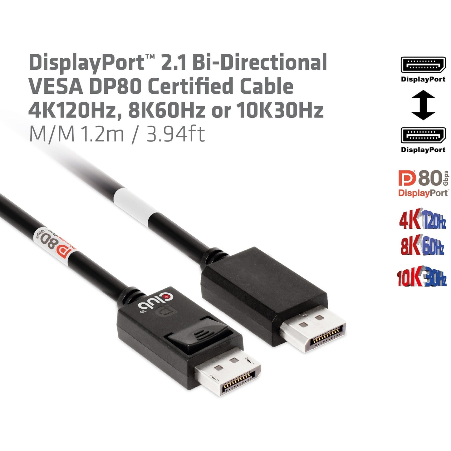 Club 3D DisplayPort 2.1 Bidireccional VESA DP80 certificado