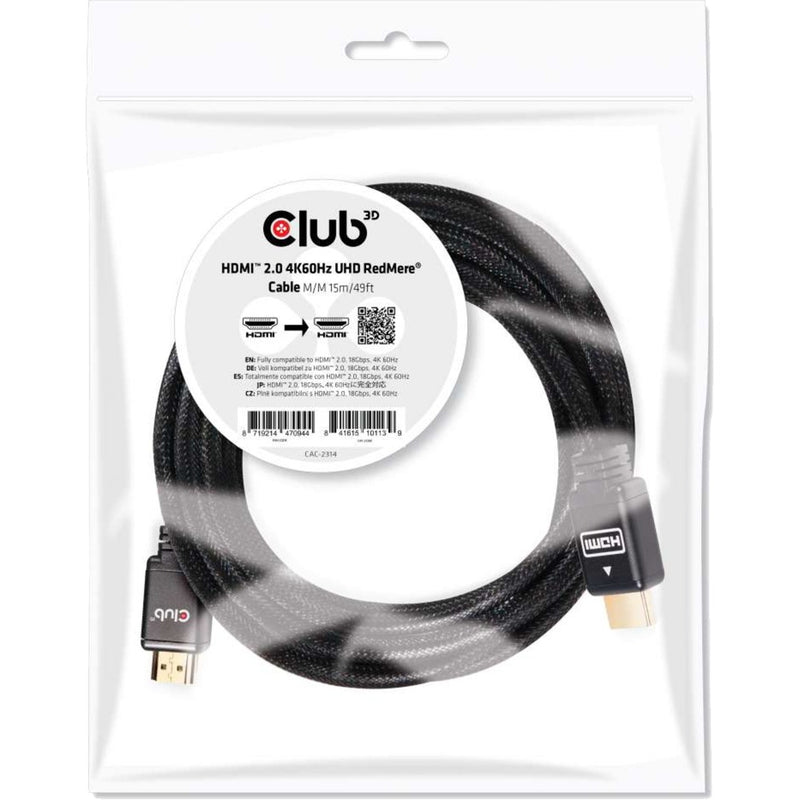 Club 3d hdmi 2.0 redmere kabel (zwart, 15 meter, 4k 60hz)
