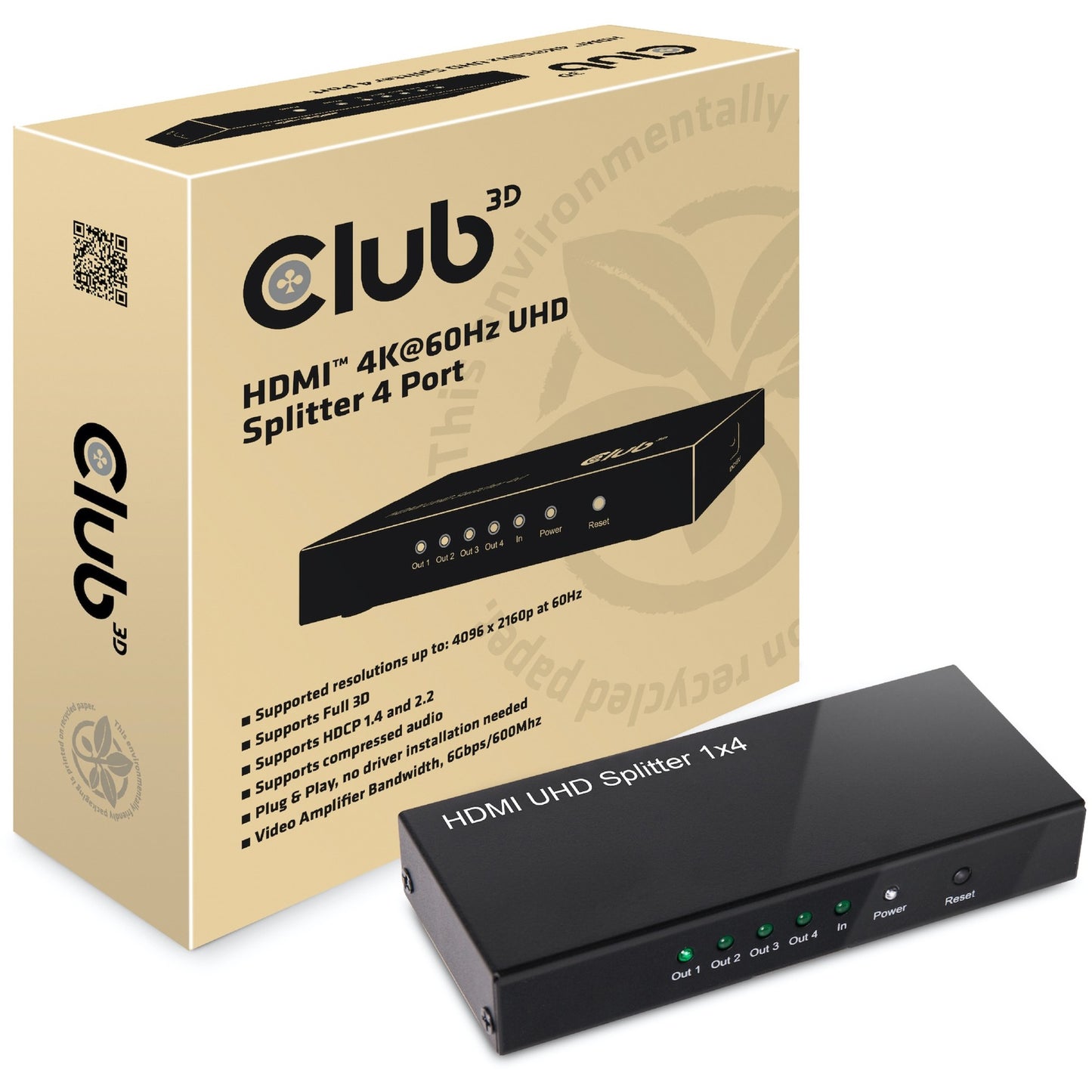 Club 3D HDMI 2.0 UHD Splitter 4 porte
