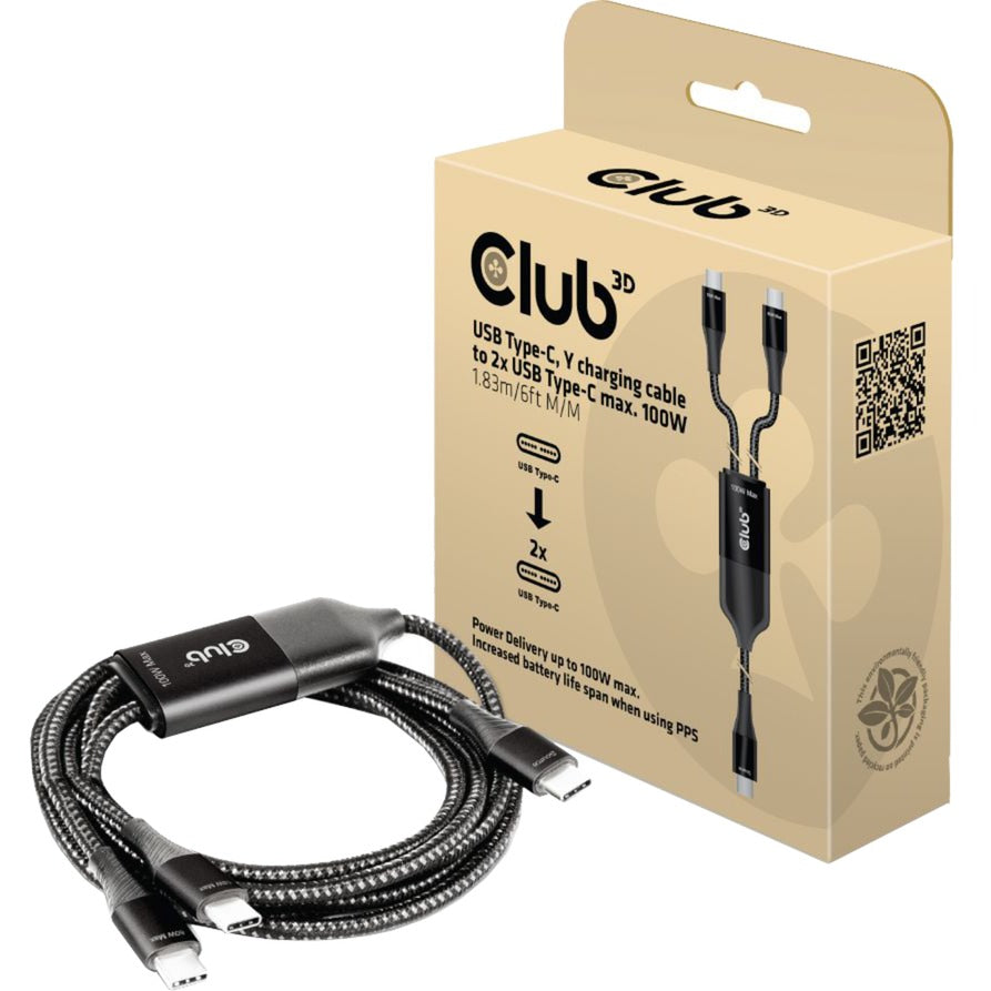 Club 3D USB Type-C, Y Cable de carga a 2x USB Type-C
