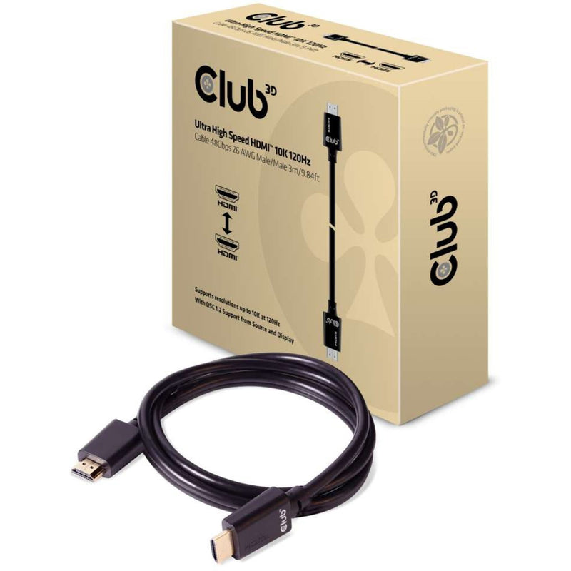Club 3d ultra high speed hdmi kabel (zwart, 3 meter, 4k 120hz, 8k 60hz, 48gbps)