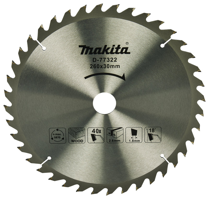 Makita accessoires makita afkortzaagblad hout 260x30x1,8 40t 18g, ls1110f - d-77322