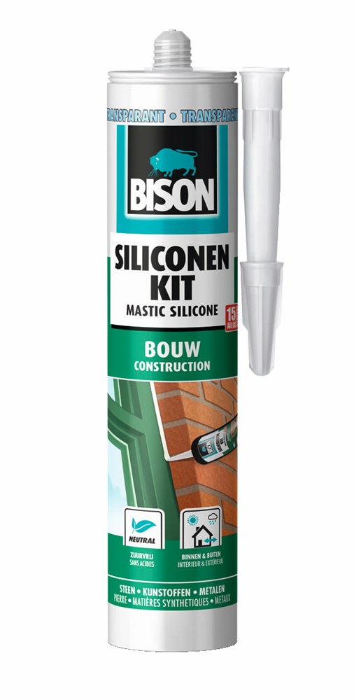 Bisonte sellador de silicona para construcción transparente 300ml | 12 piezas