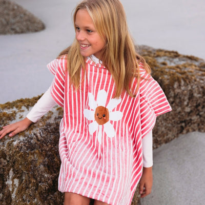 Flor de margarita | Poncho de playa de algodón blanco rojo 65 x 65 cm