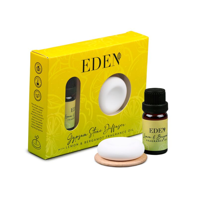 Diffusore in pietra di gesso e set di oli profumati Eden al limone e bergamotto