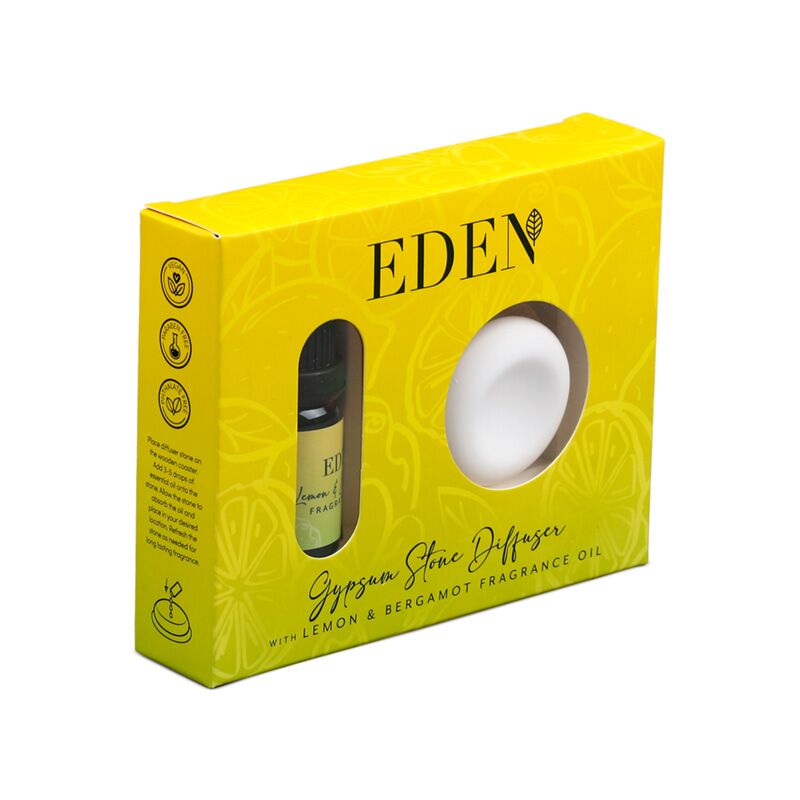 Diffusore in pietra di gesso e set di oli profumati Eden al limone e bergamotto