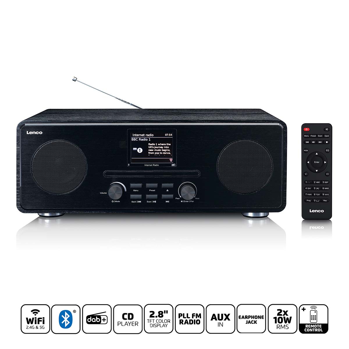 Lenco Lenco Dir-26BK DAB+ Internet Radio CD Player Hout Black