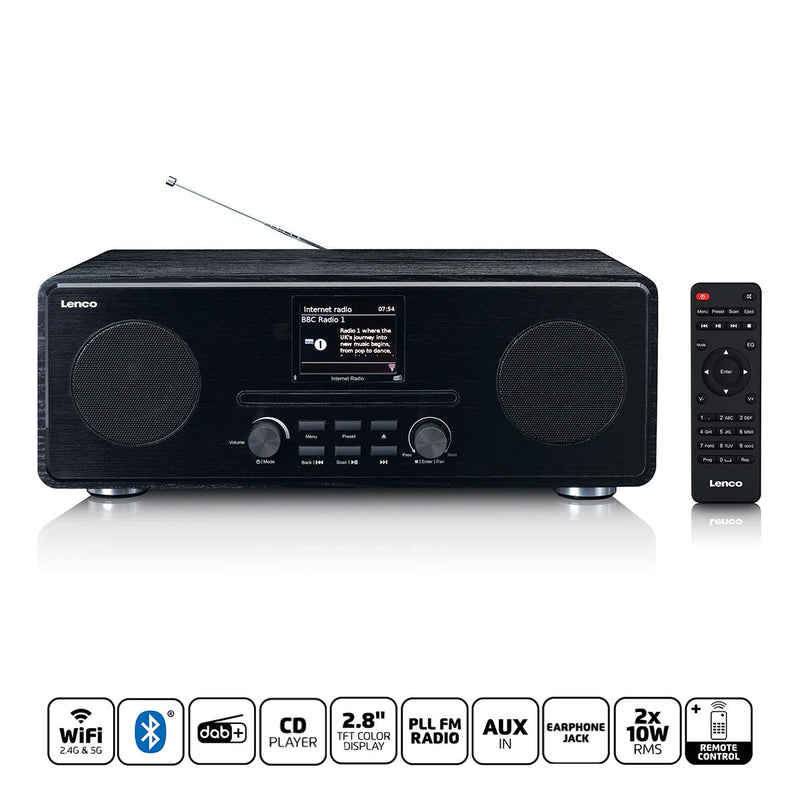 Lenco Lenco Dir-26BK DAB+ Internet Radio CD Player Hout Black