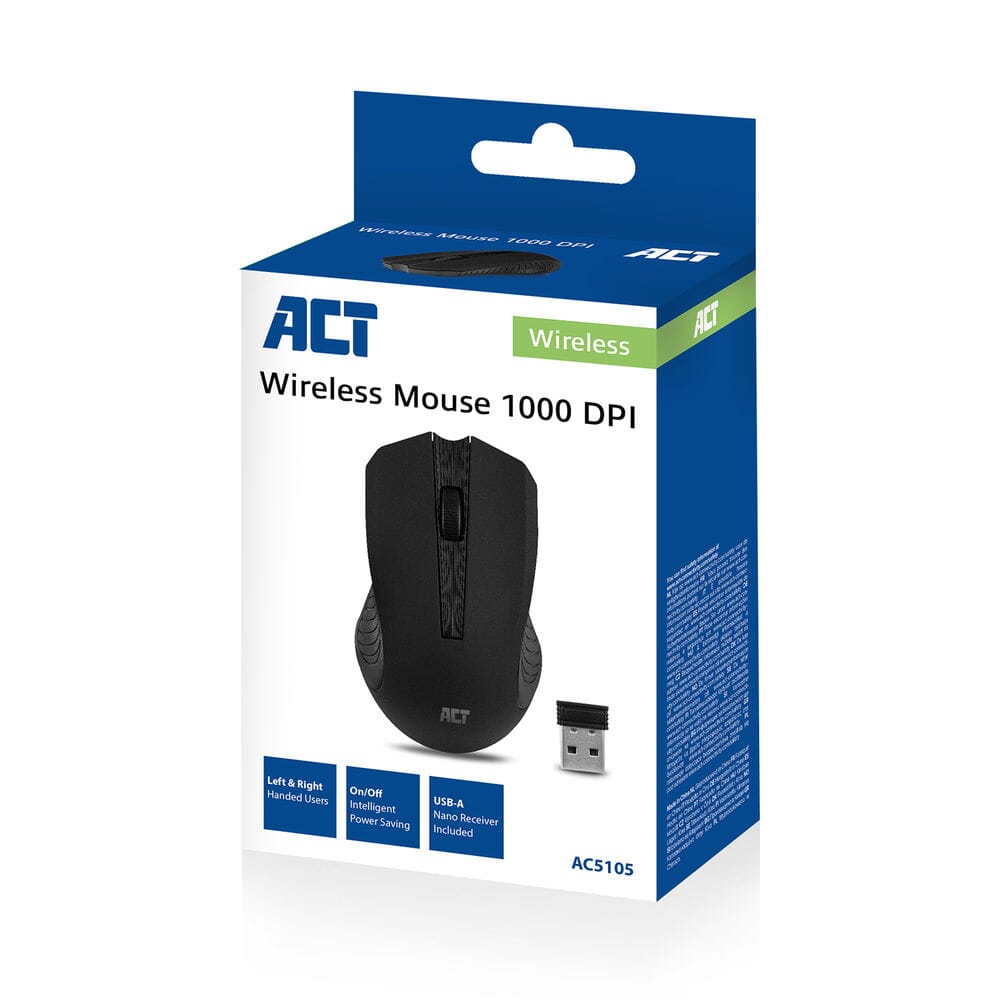 ACT Wireless Mouse, 1000 DPI, negro