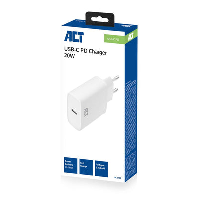 ACT USB-C Charger, 1 puerto, 20W, entrega, blanco