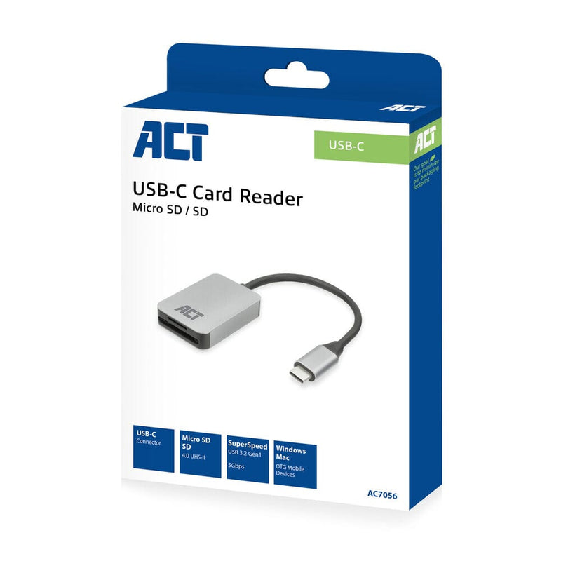 ACT Connectivity Lettore di schede USB-C per SD e Micro SD, SD 4.0 UHS-I