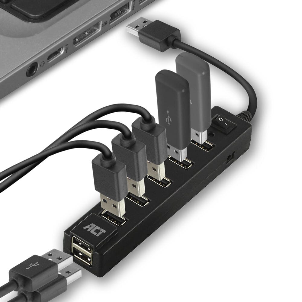 ACT Connectivity USB Hub 7 port met aanen uit schakelaar