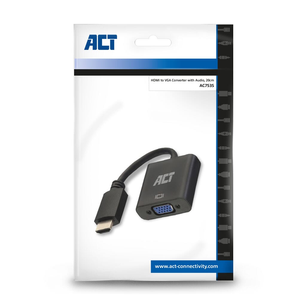 ACT 0,15 m, adattatore femmina da maschio HDMI-A a VGA, con audio