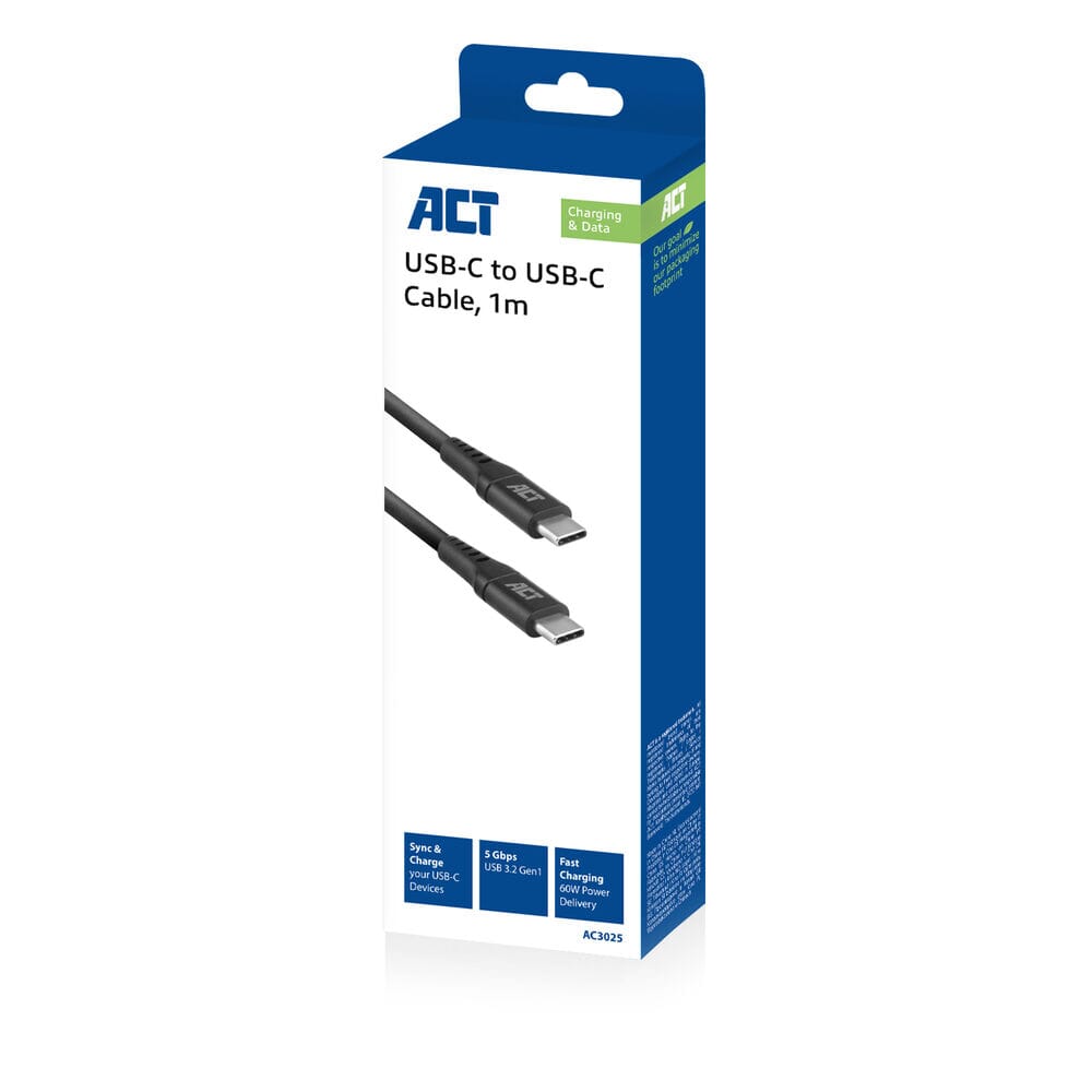 ACT USB 3.2 Gen1 Cable de datos de carga C Macho C Macho 1 metro