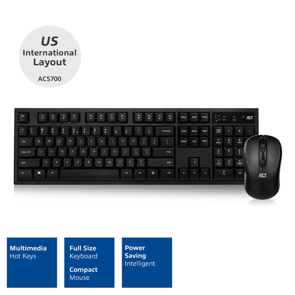 ACT Wireless Keyboard y mouse USB Nano receptor Qwerty
