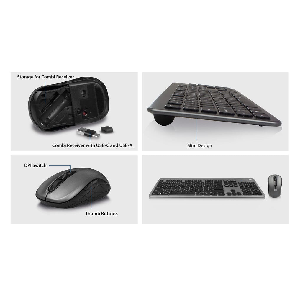ACT Wireless Set con teclado y mouse (diseño de Qwerty US)