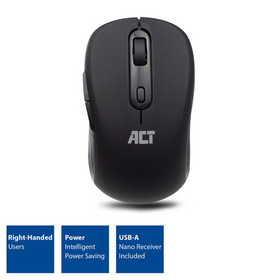 ACT Wireless Mouse, USB Nano receptor, 1600 DPI, negro