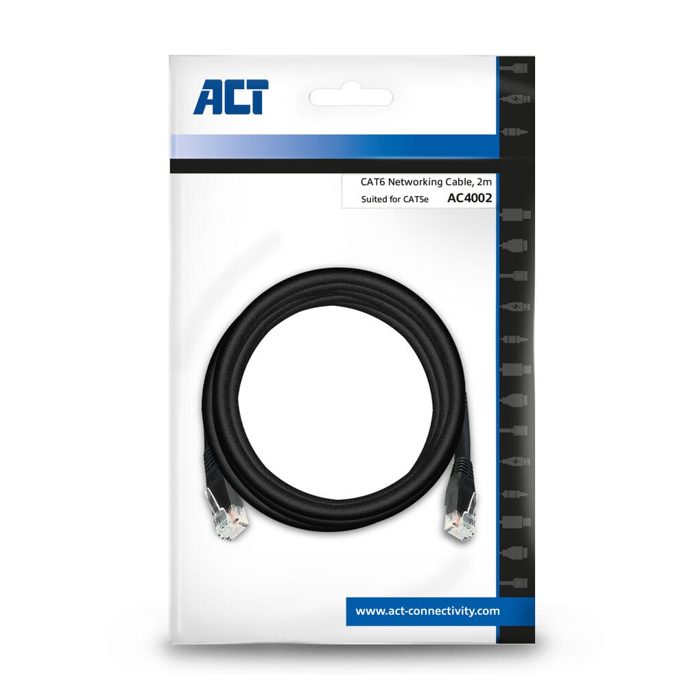 Actuar con negro 2.0 metros U UTP CATCH CABLE CABLE CON RJ45 BOLSA DE CARRILLA