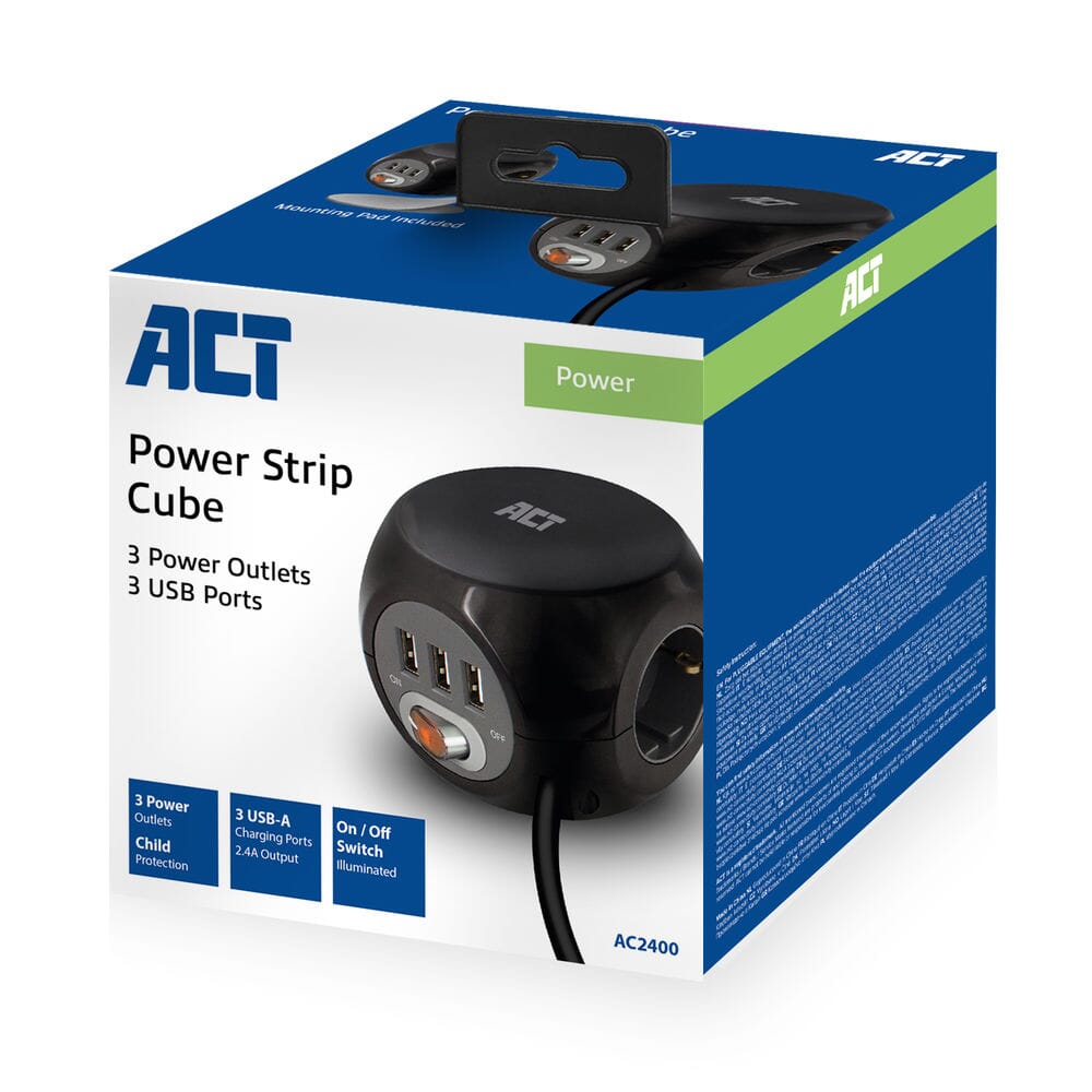 ACT Square Socket (PDU) con 3 enchufes tipo F 1.5m