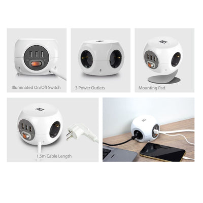 ACT Square Socket (PDU) con 3 enchufes tipo F 1.5m