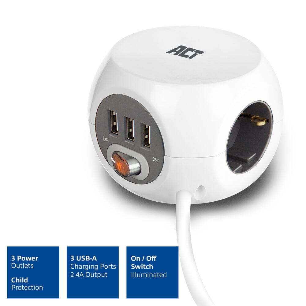 ACT Square Socket (PDU) con 3 enchufes tipo F 1.5m