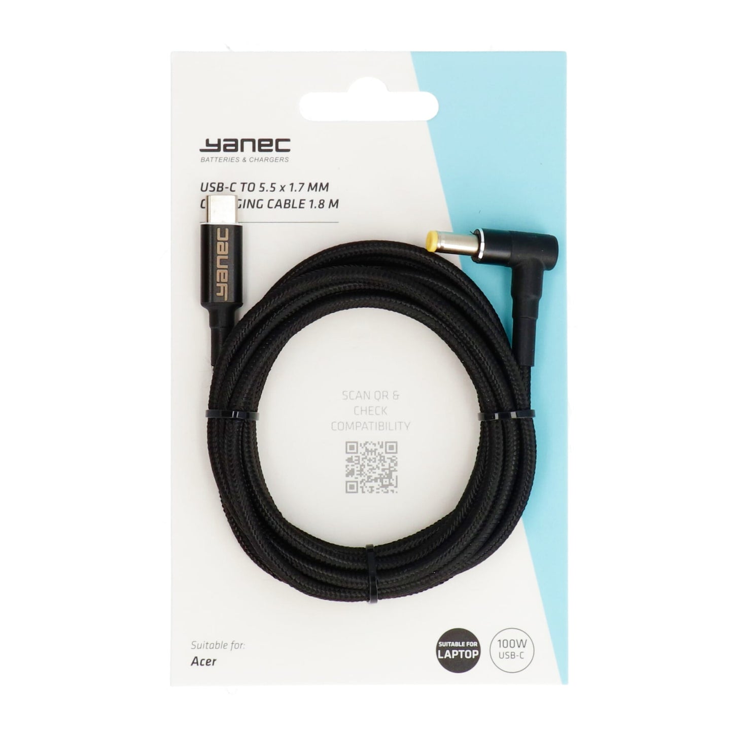 Yanec USB-C a 5.5 x 1.7 mm Cable de carga 1.8m