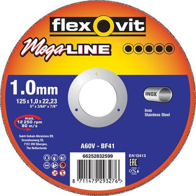 Flexovit dss mega-line 125x1,6x22,23 a46v t41 acciaio inox | 25 pz