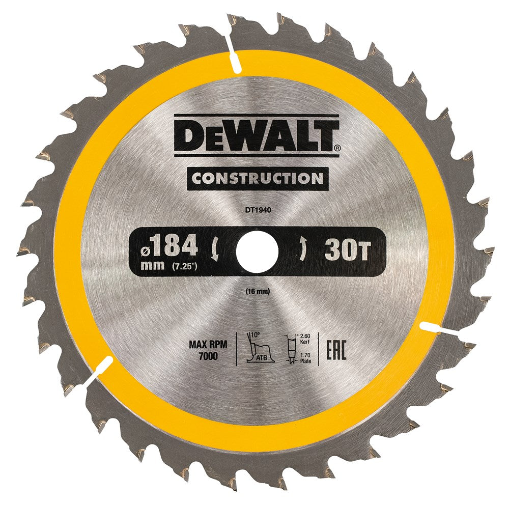 Accessori Dewalt lama per sega circolare 184x16x30t, positiva 10°, tacca 2,6mm - dt1940-qz