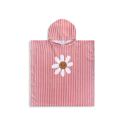 Flor de margarita | Poncho de playa de algodón blanco rojo 65 x 65 cm
