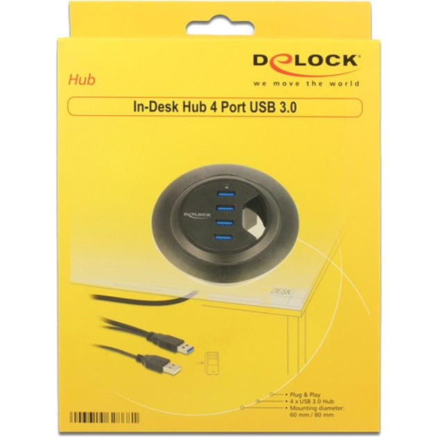 Delock In-desk Hub 4 puertos USB 3.0
