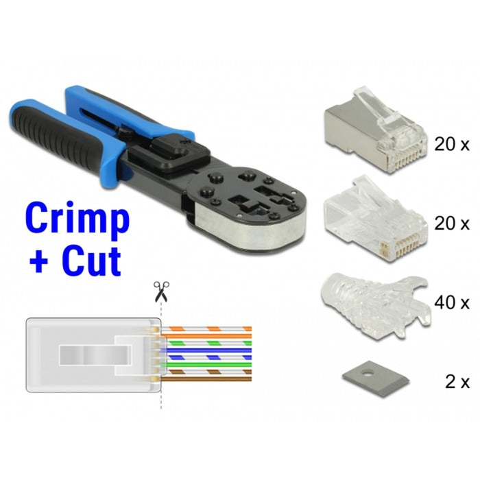 Delock rj45 engarzado + set de corte
