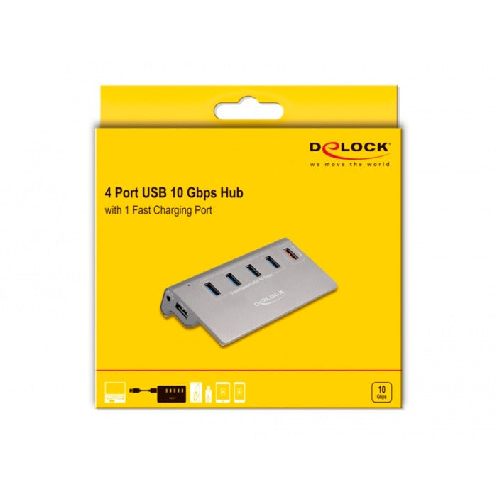 Delock USB 10 GBPS Hub con 4 puertos USB-A + 1 char