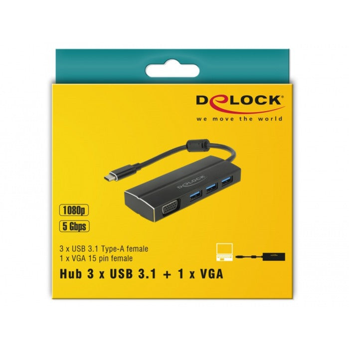Delock USB-C 3.1> 3x USB-A 3.0 Hub + 1x VGA