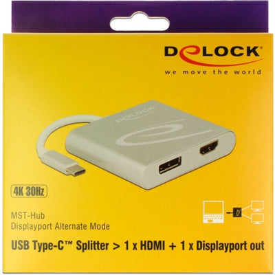 Delock usb-c > 1x hdmi + 1x displayport adapter (zilver, 0,1 meter, 4k)