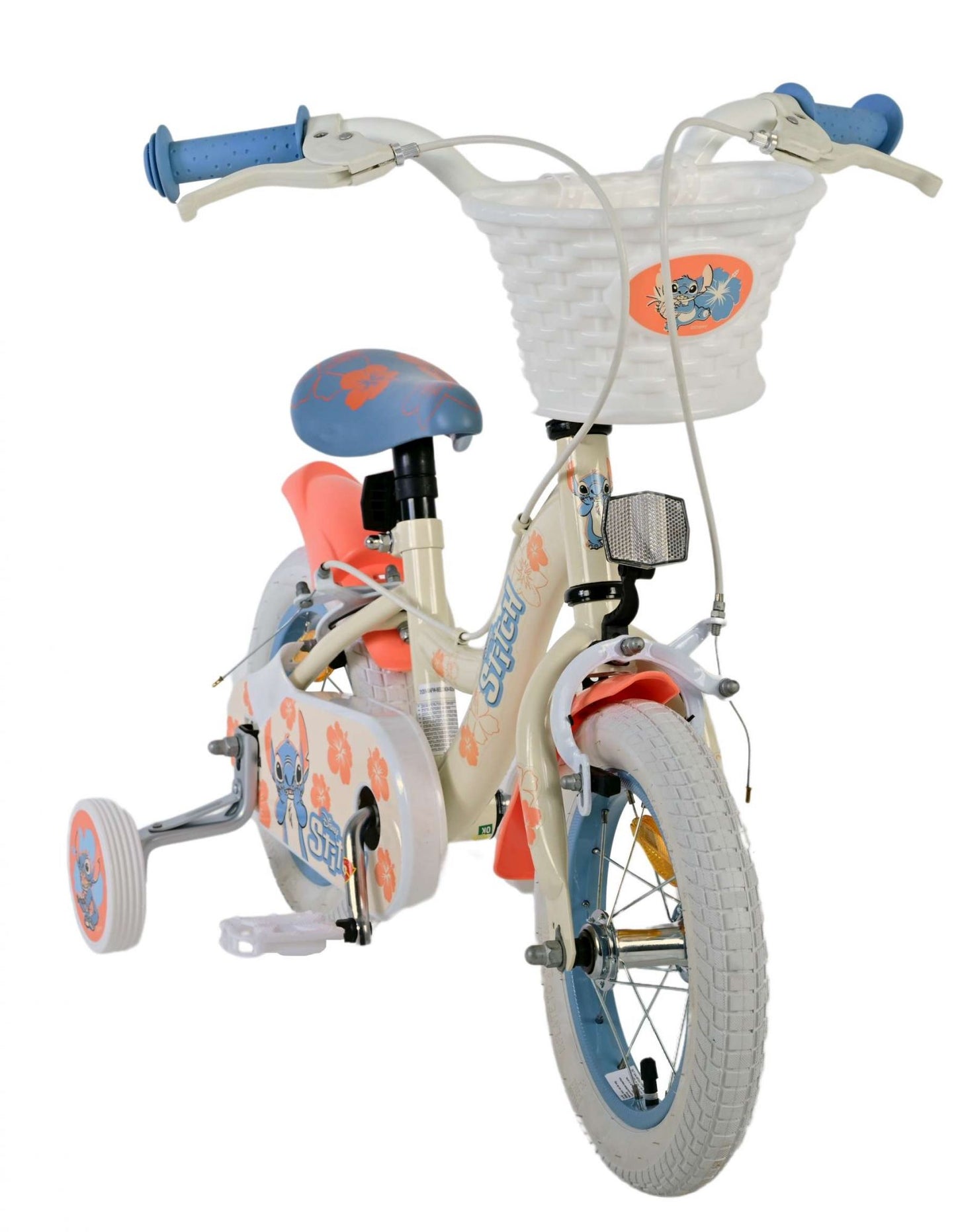 Stich disney stitch kinderfiets - meisjes - 12 inch - twee handremmen - crème koraal blauw