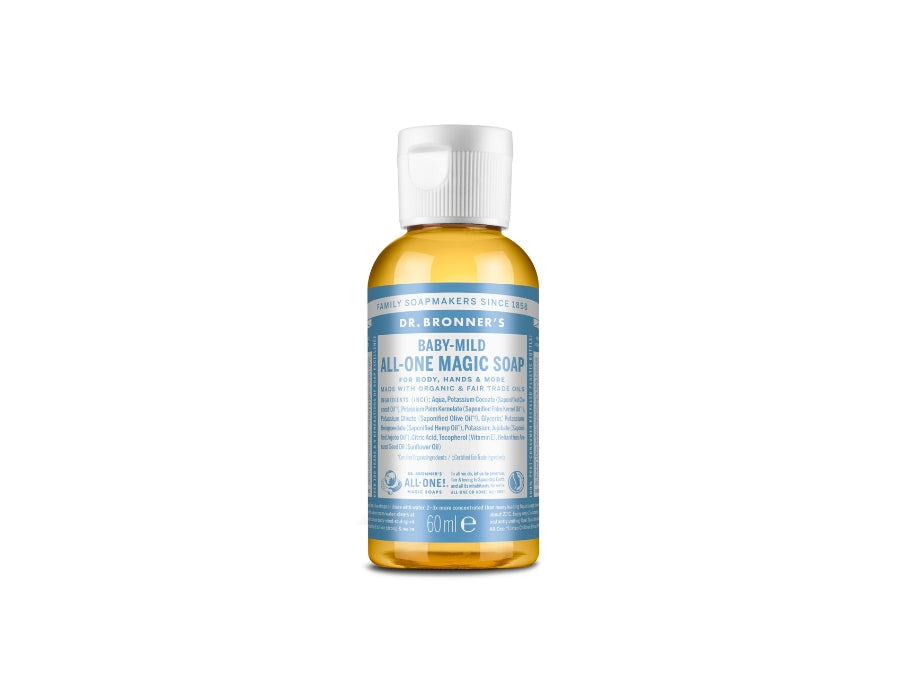 Dr. bronner's vloeibare zeep - pure castile - baby - parfumvrij - 60 ml