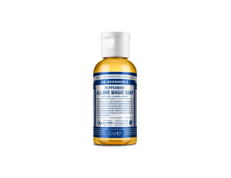 Dr. bronner's vloeibare zeep - pure castile - pepermunt - 60 ml